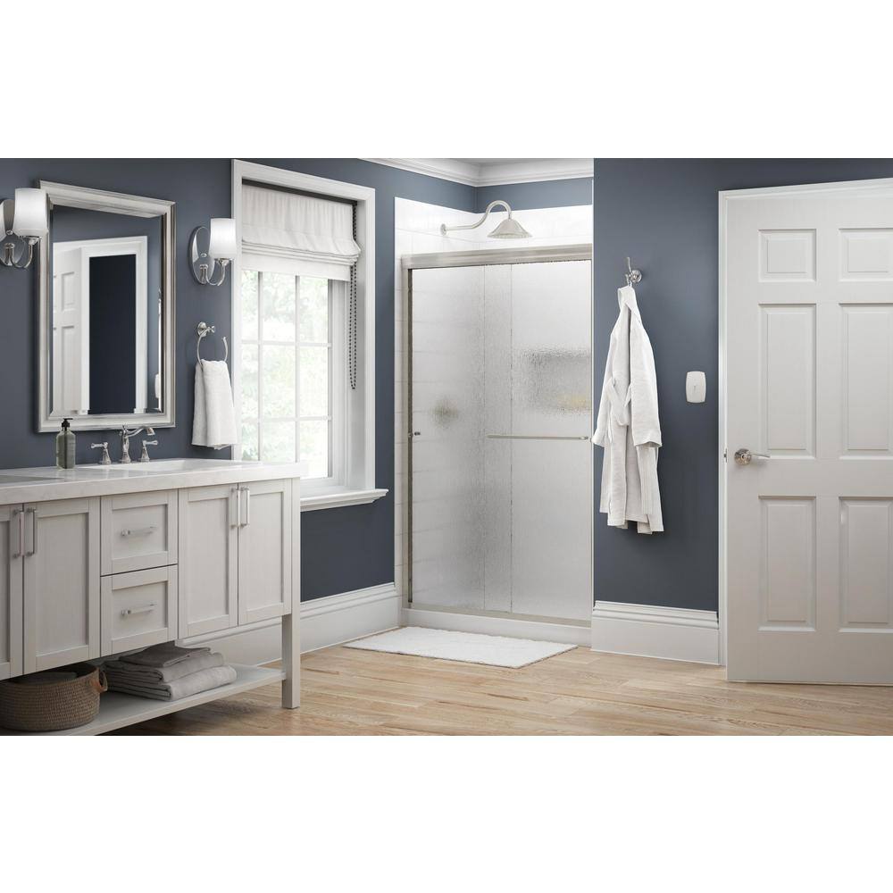 Delta Simplicity 48 in. x 70 in. Semi-Frameless Traditional Sliding Shower Door in Nickel with Rain Glass 2421904