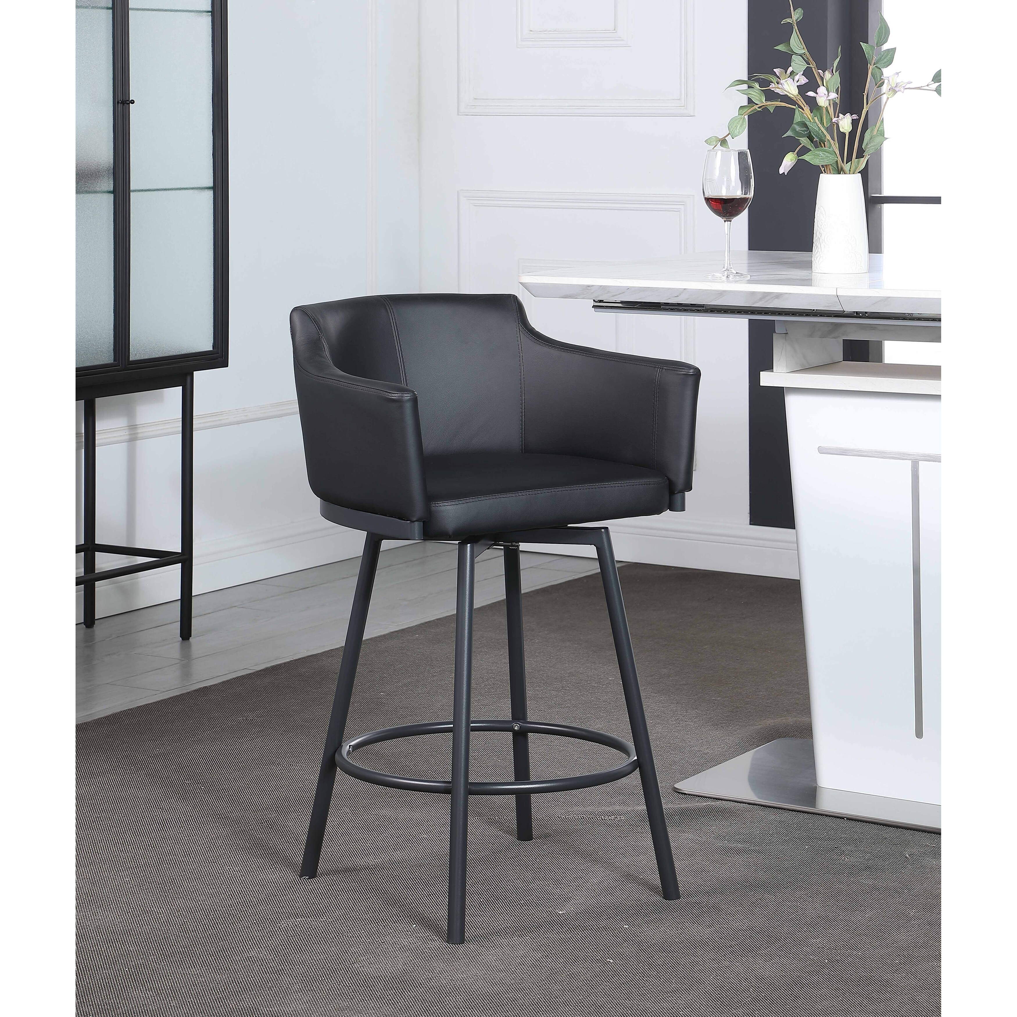 Somette Modern Club Counter Stool with Memory Swivel， Black