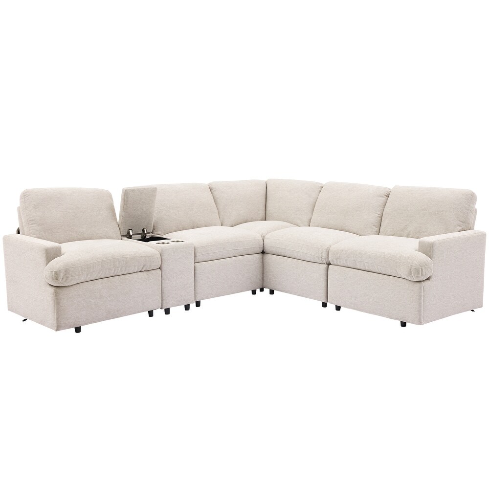 104'' Power Recliner Corner Couch w/ USB Ports and Power Socket  L shape Sectional Sofa Set w/ Storage Box   Cupholders