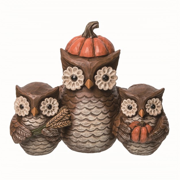 Transpac Resin Multicolored Harvest Large Pumpkin Owl Decor