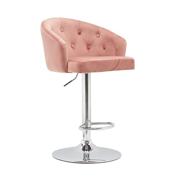 Velvet Upholstered Button Bar Stool with Backrest and Footrest