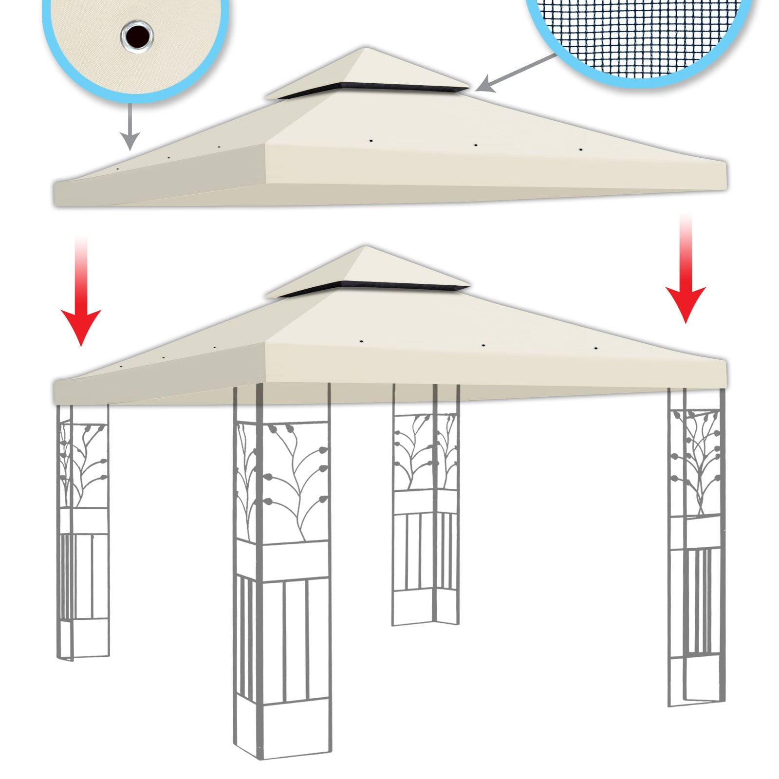 10'x10' Replacement Canopy Top Cover 2-Tiered Patio Sunshade Upgraded UV Protection, Gazebo Tent Canopy Cover ONLY