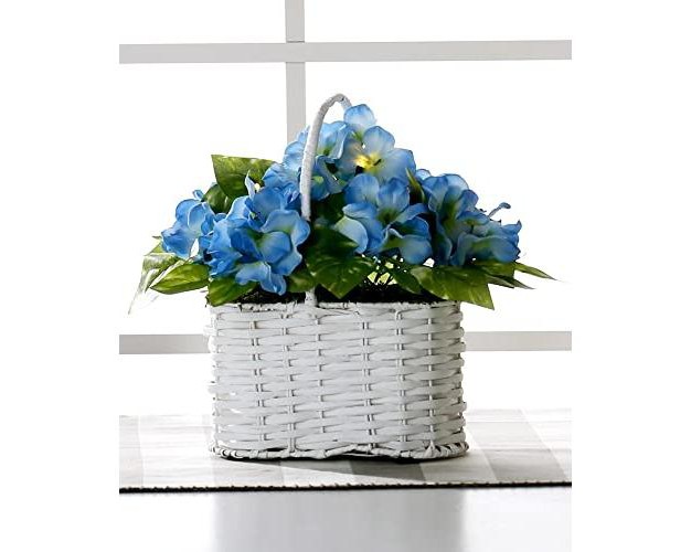 The Lakeside Collection Blue Floral Lighted Easter Display With Woven Faux Wood Basket