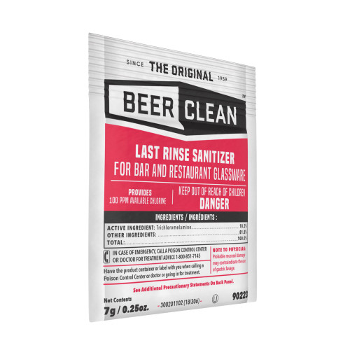 Diversey Beer Clean Last Rinse Glass Sanitizer， Powder， 0.25 oz Packet， 100/Carton (90223)