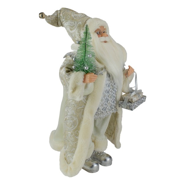 Ivory Standing Santa Christmas Figure Carrying A Green Pine Tree