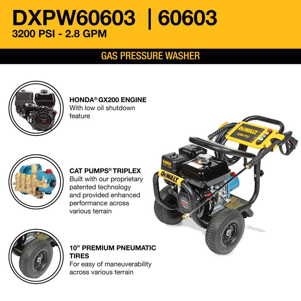 DW 3200 PSI 2.8 GPM Gas Cold Water Pressure Washer with HONDA GX200 Engine DXPW60603-S