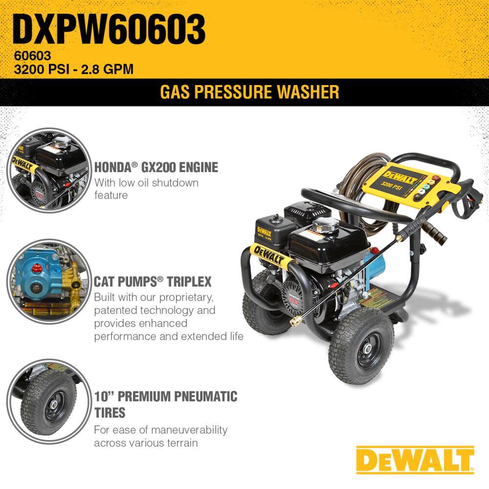 DW DXPW60603 3200 PSI at 2.8 GPM HONDA with CAT Triplex Plunger Pump Cold Water Professional Gas Pressure Washer DXPW60603 from DW