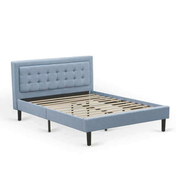 Fannin Bed Set - Queen Size Bed Frame and an End Table - Denim Blue Linen Fabric ( End Table Pieces Option ) - - 33887600