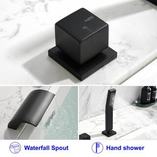 Boyel Living 2-Handle Tub Mount Roman Tub Faucet with Water Supply Lines and Hand Shower in Matte Black SMD-1720B-1