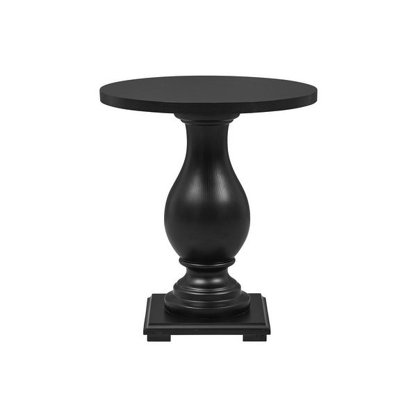 Wooden Side End Table with MDF Top and Black Oak Veneer， Classic Curved Les and Solid Wood Pedestal