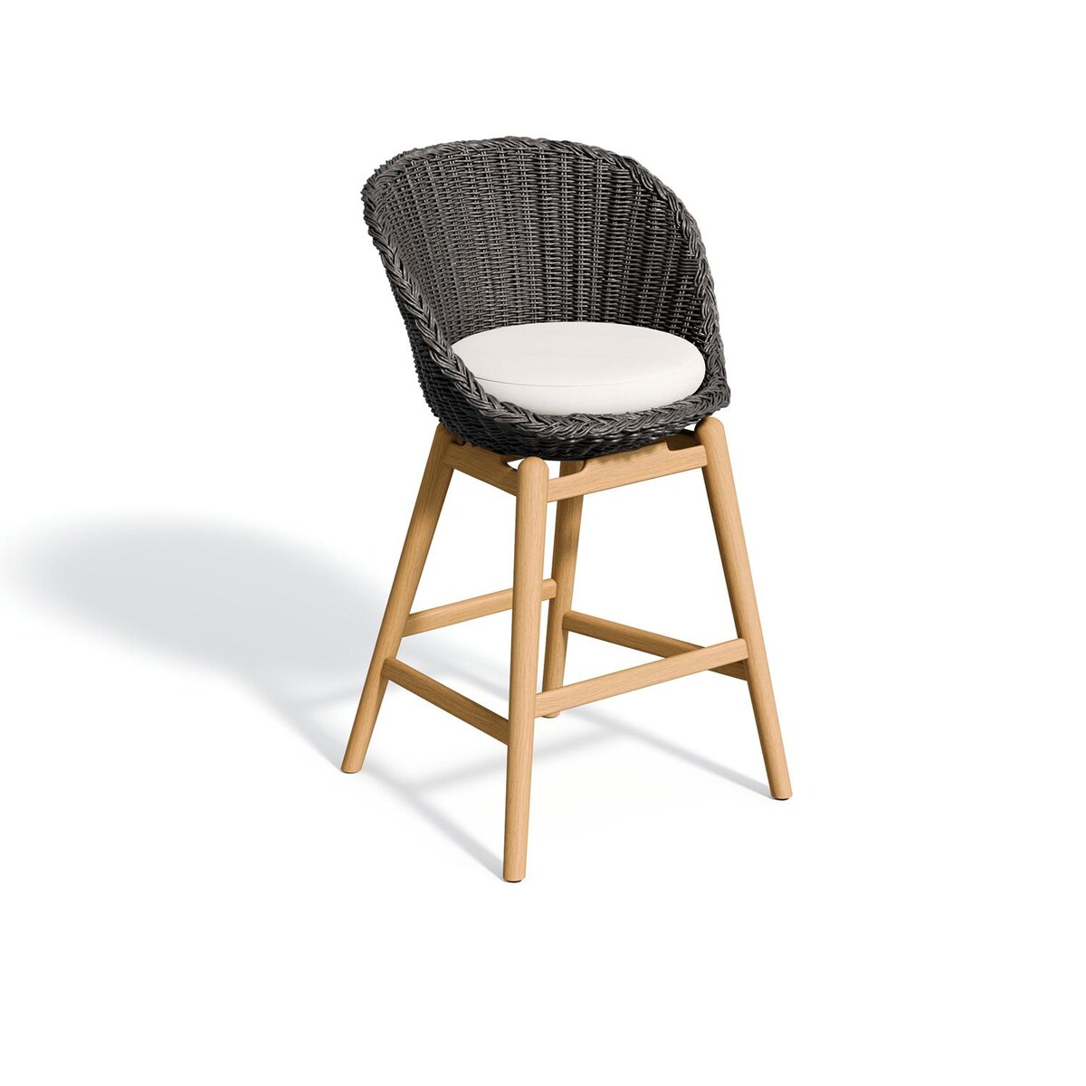 Tulle Wicker and Natural Teak Bar Stool in Shadow/Bliss Linen By Oxford Garden