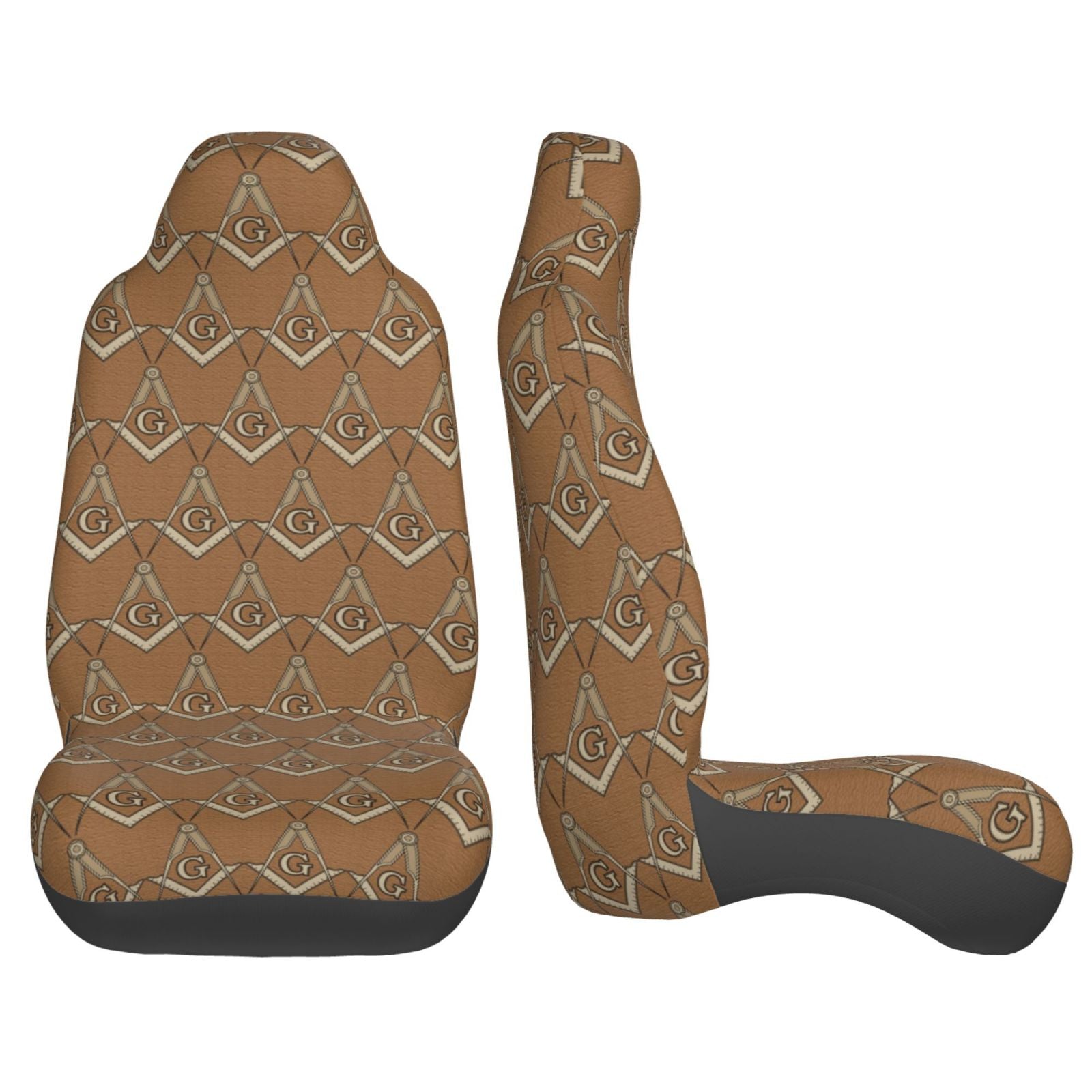 TEQUAN Front Seat Covers， Brown Mason Masonic Symbol Pattern 2 Piece Car Seat Cover Fit Most Car SUV Truck Van