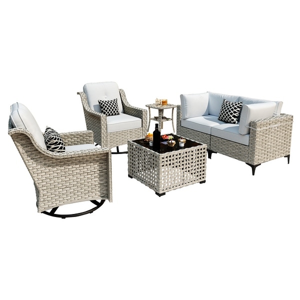 XIZZI 6Piece Patio Furniture Wicker Conversation Set with Swivel Chair