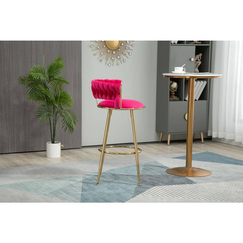 ZIRUWU 35.04 in.Red Metal Bar Stool with Back and Footrest Counter Height Bar Chairs ZZQ-JBY721A14