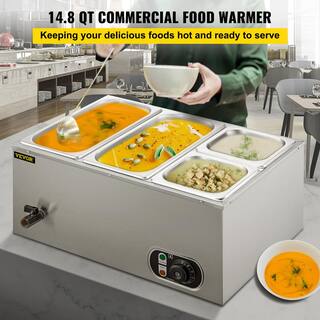 VEVOR 6 in. Deep Commercial Food Warmer 2x13GN and 2x16GN 4-Pan Stainless Steel Bain Marie 14.8 Qt. Capacity 1500W PT4BM-42B110VLRI8V1