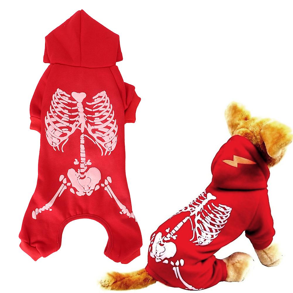 Pet Dog Cat Polyester Clothes Soft Halloween Costume Vest With Luminous Skull Pattern Red