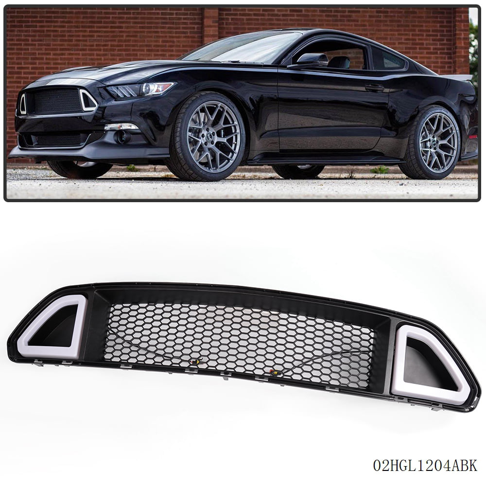 PIT66 Front Hood Upper Grille with White DRL LED Light， Fit For 2015-2017 Ford Mustang black