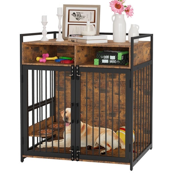 Dog Crate with Storage Shelves End Table Indoor Kennel Furniture