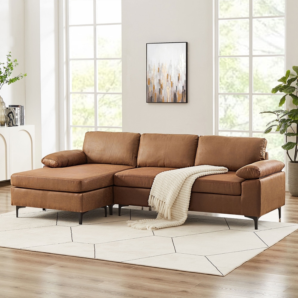 VANOMi 100in Mid Century Modern Reversible Faux Suede Sectional Sofa