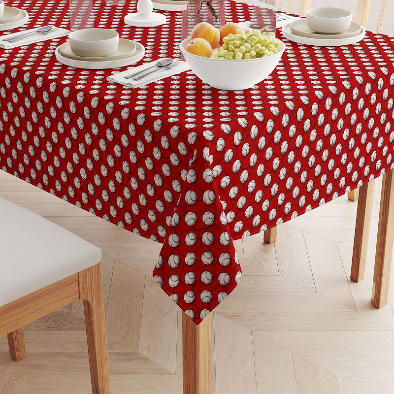 Square Tablecloth， 100% Polyester， 54x54， Baseballs Red