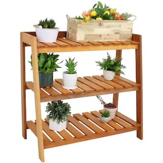 Sunnydaze Meranti Wood Garden Other Planter Accessory Shelf with Teak Oil Finish FRN-511