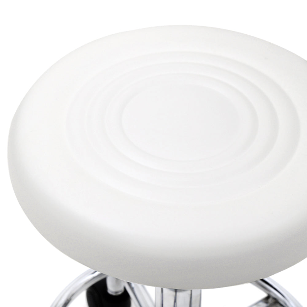 Royard Oaktree Round Shape Adjustable Salon Stool with Back and Line White