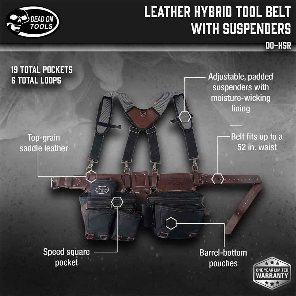 DEAD ON TOOLS Leather Hybrid Weather-Resistant Tool Belt with Suspenders in Black DO-HSR