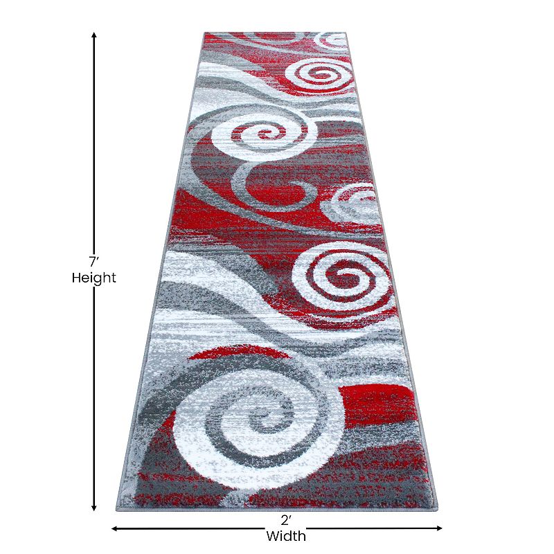 Masada Rugs Masada Rugs Stephanie Collection 2'x7' Area Rug Runner with Modern Contemporary Design 1103 in Red， Gray， White and Black