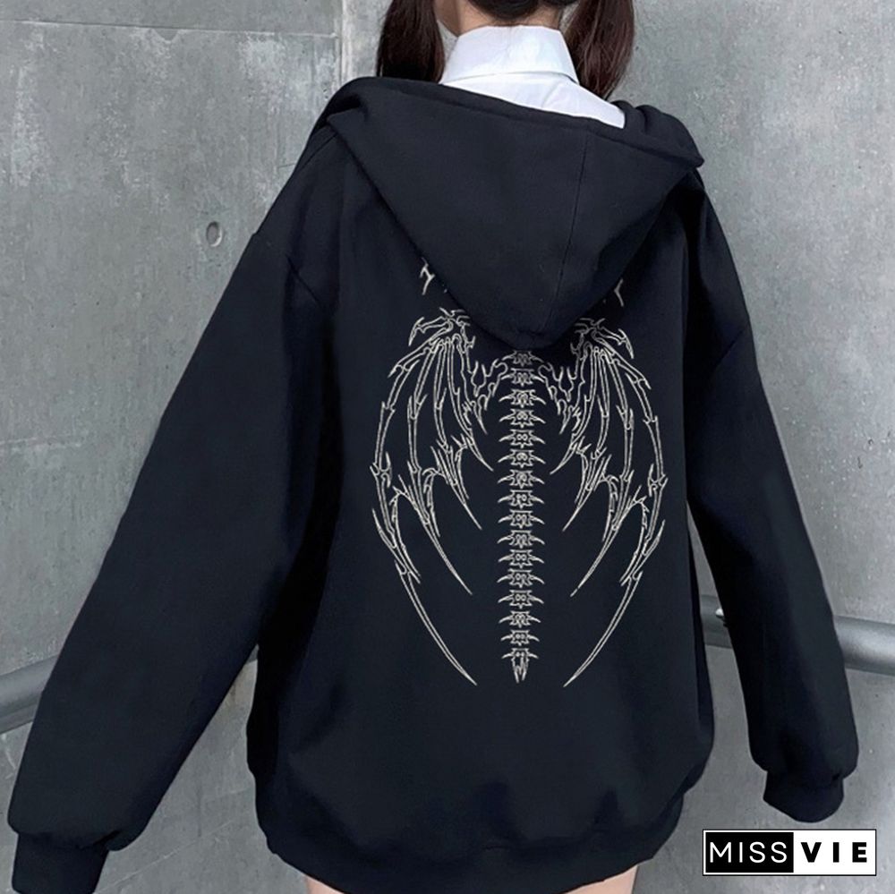 Darkness Butterfly Print Pocket Hooded Sweatshirt