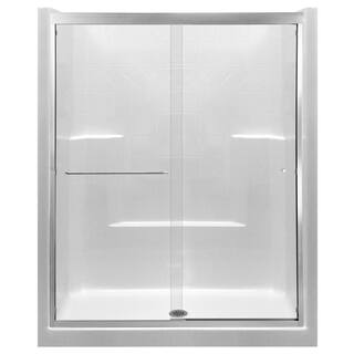 Ella Duo 55 in. x 70 in. Framed Sliding Shower Door in Brushed Nickel with 6 mm Clear Glass Without Handle S5570BN