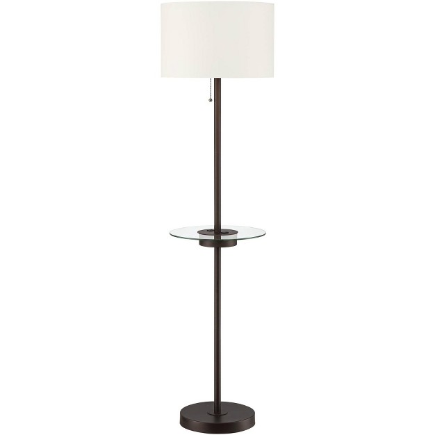 Tall Bronze Usb And Ac Power Outlet Off White Fabric Drum Shade For Living Room Office