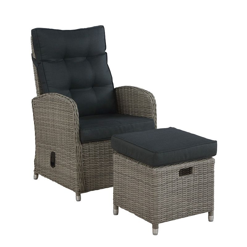 Alaterre Furniture Monaco All-Weather Wicker Outdoor Recliner Chair and Ottoman 2-piece Set