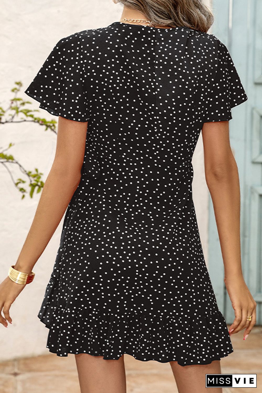 Polka Dot Print V Neck Short Dress Wholesale