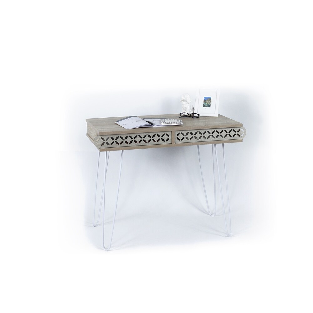 2 Drawers Wood Study Desk Metal Legs Study Desk