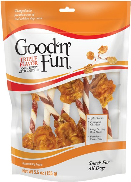 Good 'n' Fun Triple Flavor Double Pops Dog Rawhide Treat， 5.5-oz bag， 6 count