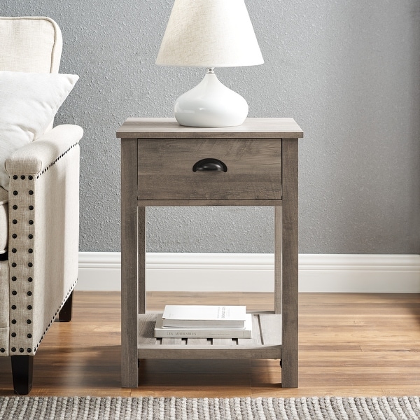 Farmhouse Single Drawer Open Shelf End Table