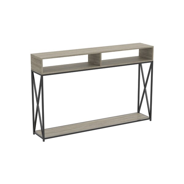 Console Table 47.25L Dark Taupe 2 Open Shelves Black Metal - 47' x 9' x 30' - 47' x 9' x 30'