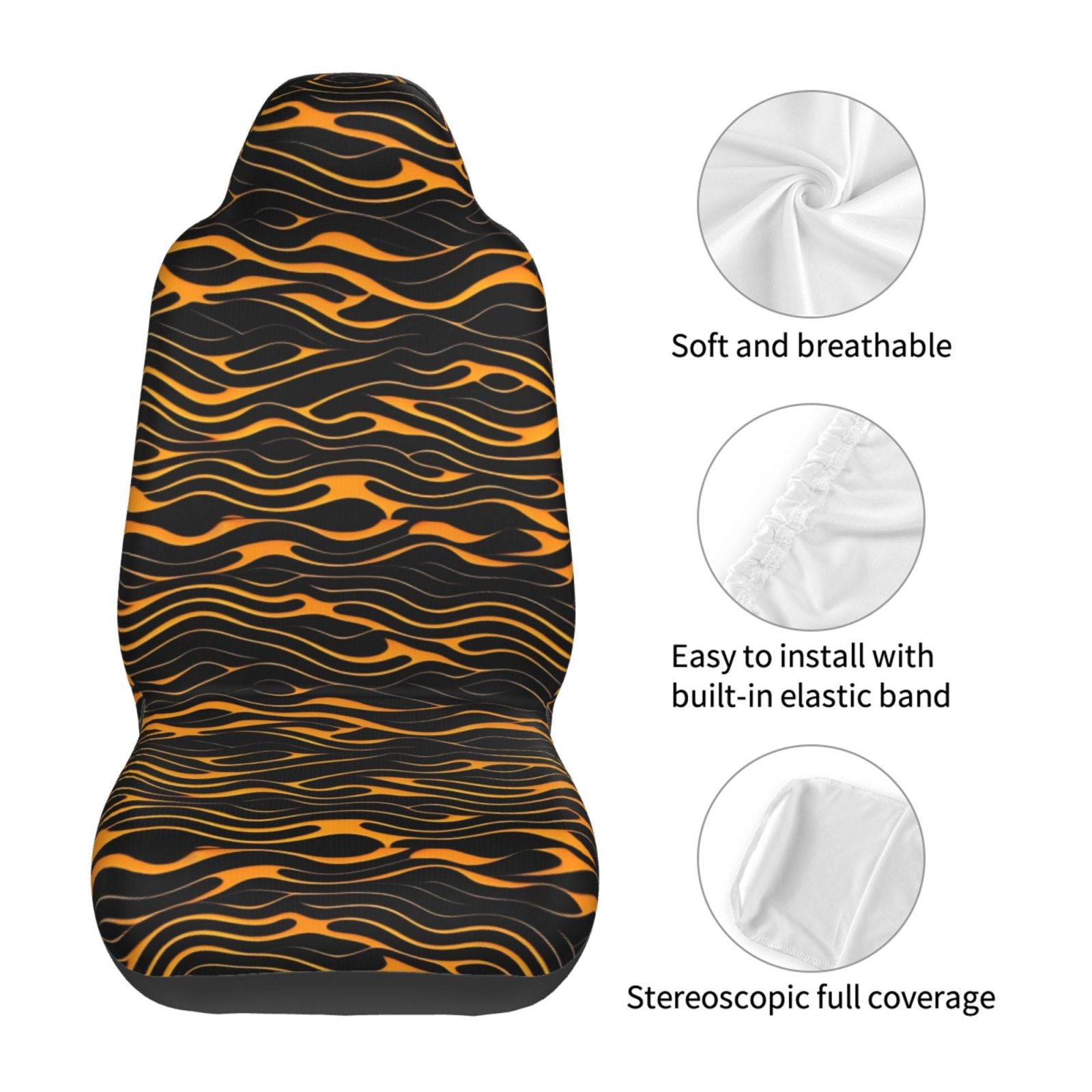 TEQUAN Front Seat Covers， Golden 3D Abstract Wave Pattern 2 Piece Car Seat Cover Fit Most Car SUV Truck Van