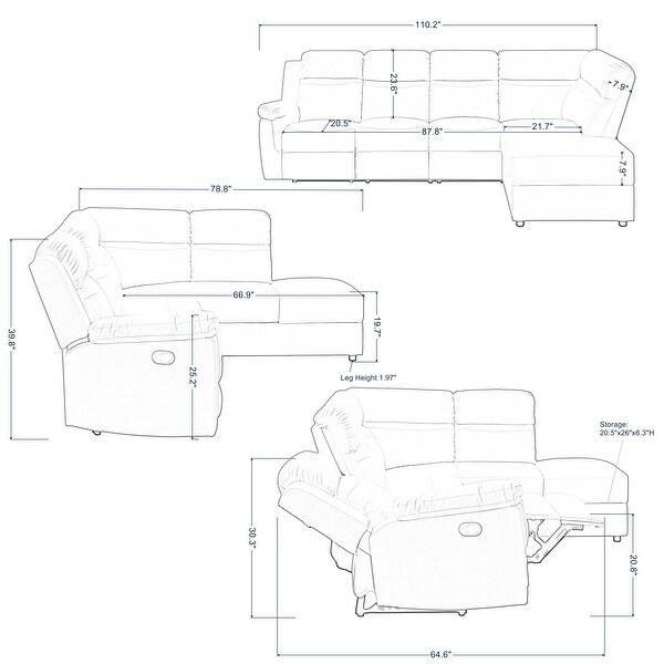 110.2'' Manual Reclining Sectional Sofa