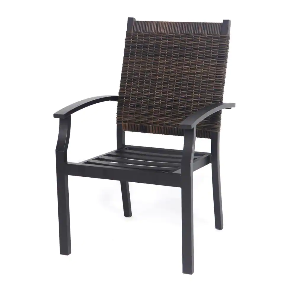 Hampton Bay Jasper Ridge Galvanized Steel Wicker Back Stationary Outdoor Patio Dining Chair (2-Pack)