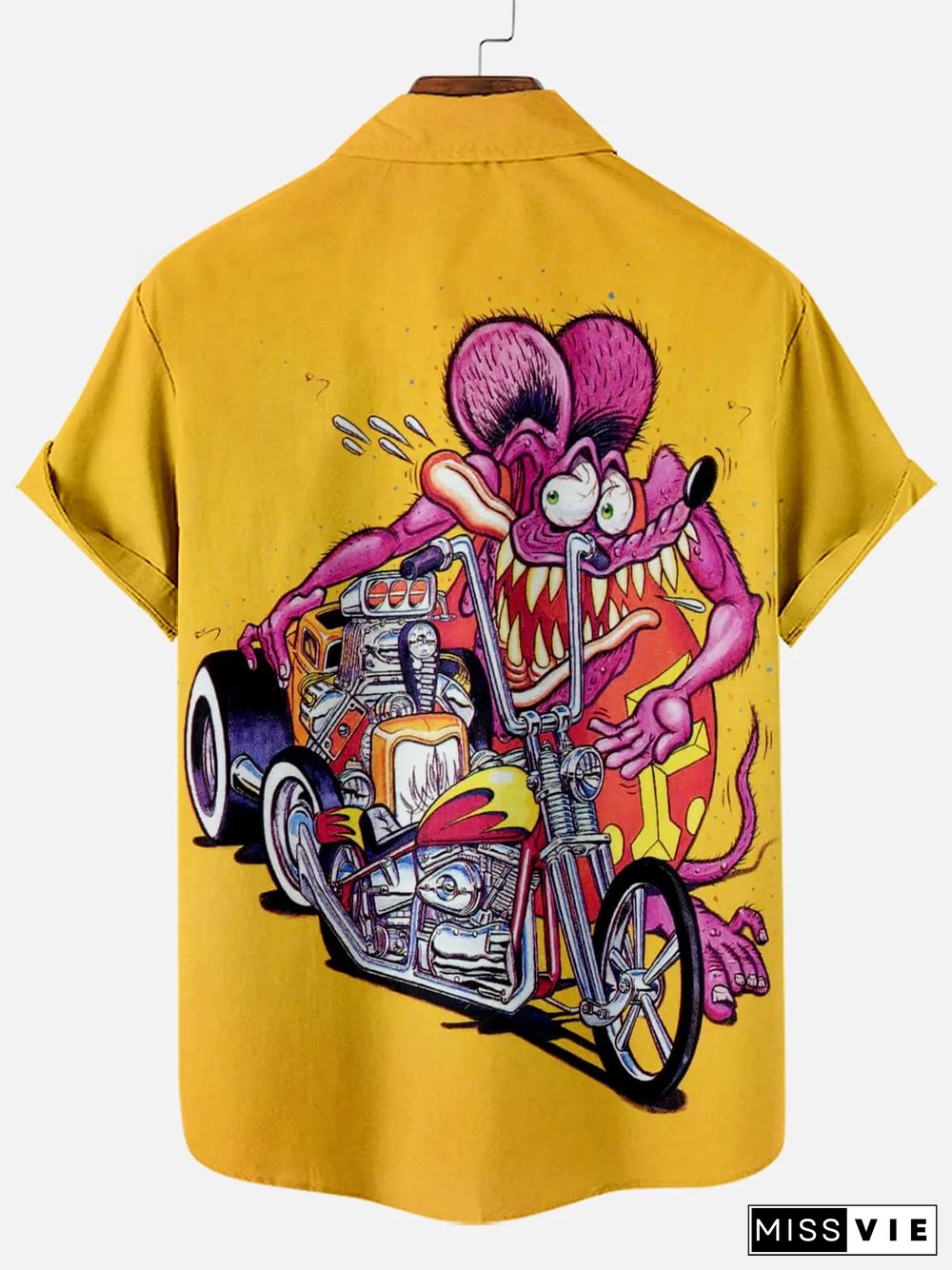 Men's Nostalgic Anime Character Retro Car Short Sleeve Shirt