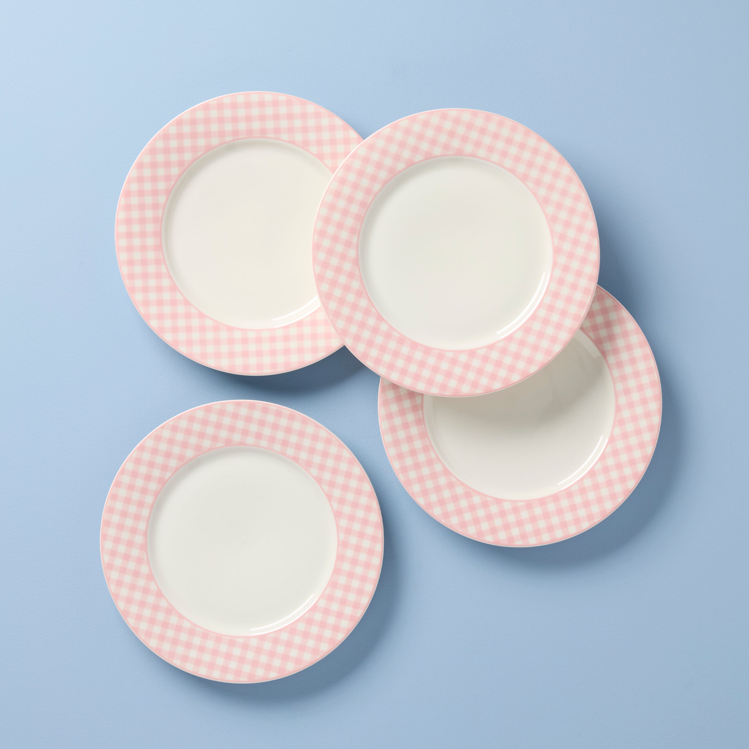 Gingham Dinner Plates, Set of 4, Pink