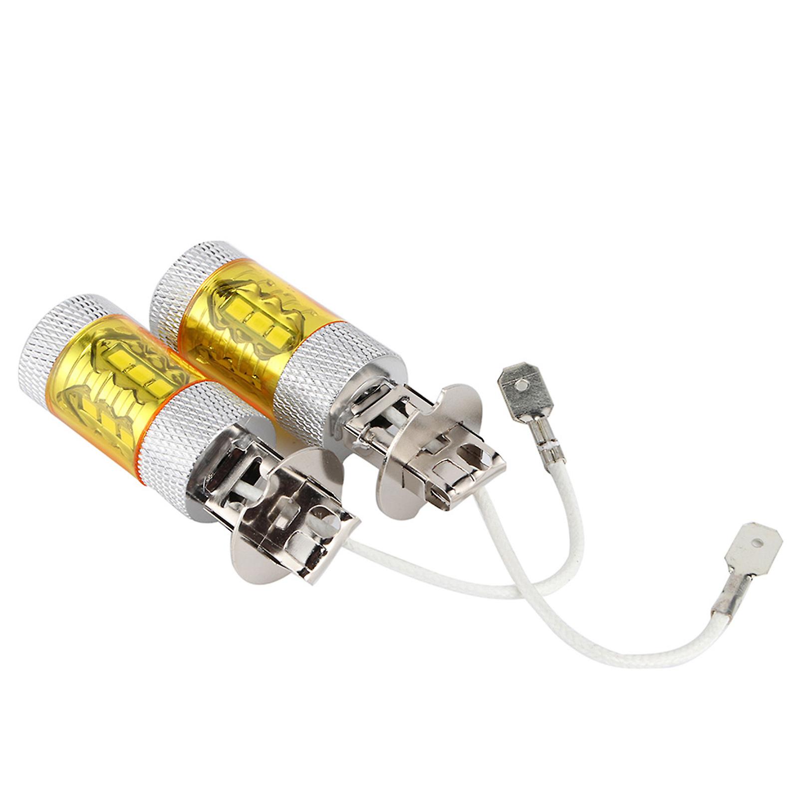 1 Pair 12-24v 80w H3 16smd Led Yellow Car Fog Light Lamp Bulbs