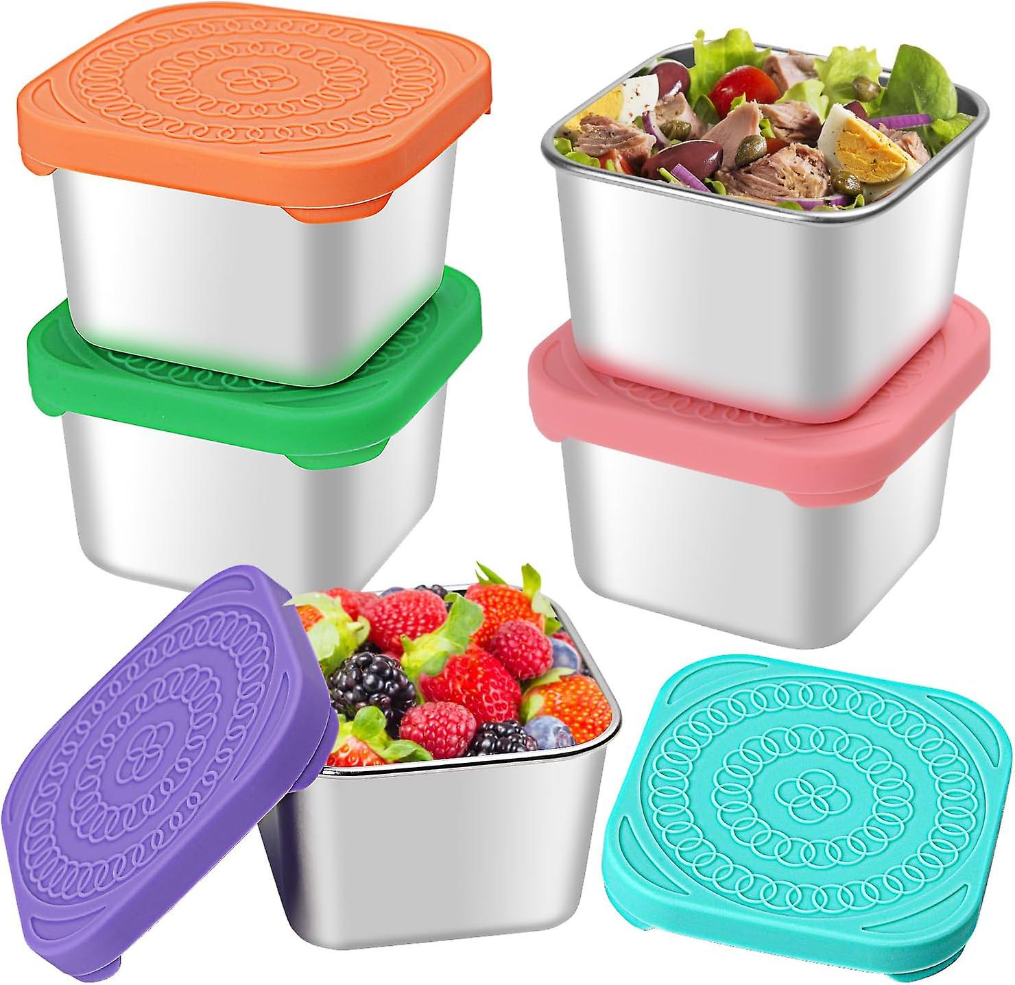 4/5/6 Pcs Stainless Steel Snack Containers With Lids，6 Oz Metal Lunch Container Leakproof Snack Containers For Office Travel Daycare And School