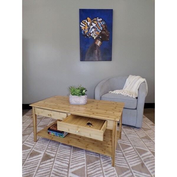 Solid Bamboo Coffee Table with Drawers