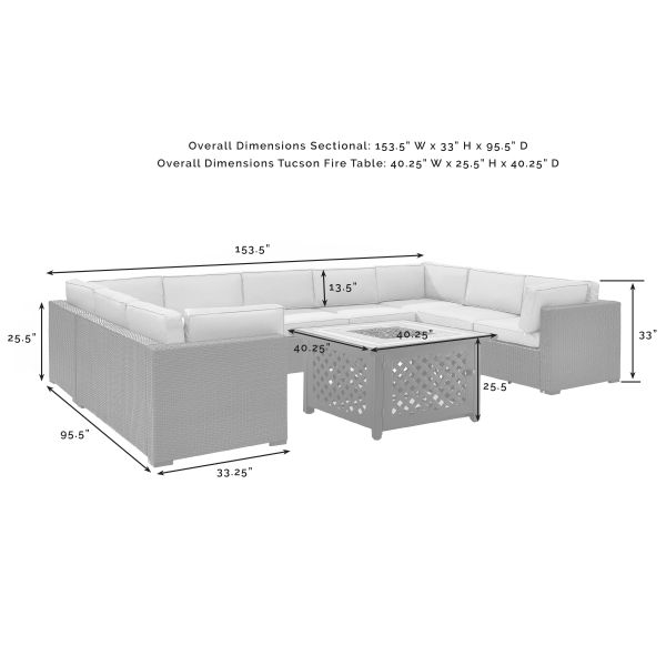 Biscayne 6Pc Outdoor Wicker Sectional Set W/Fire Table