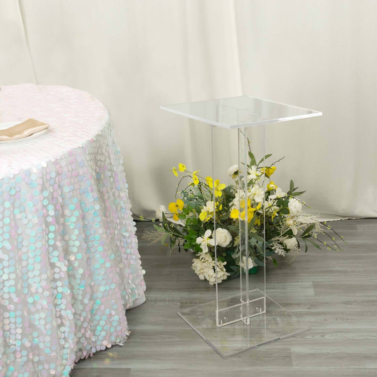 Heavy Duty Acrylic Wedding Display Stand with Square Bases, Clear Plexiglass Flower Pedestal Stand 10mm Thick Plate 32