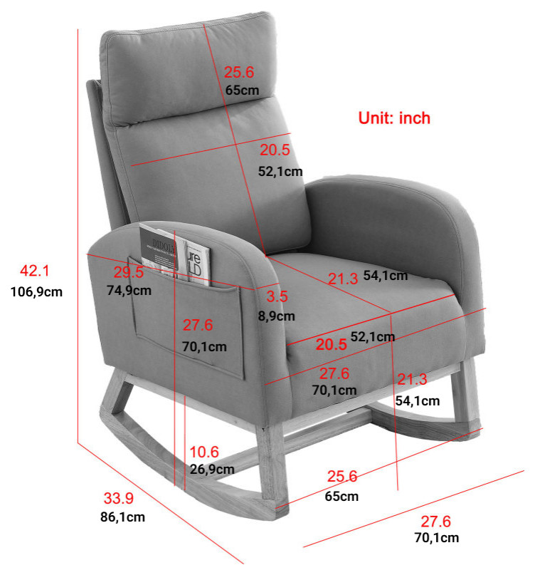 Accent High Backrest Lounge Arm Rocking Chair With Two Side Pocket   Transitional   Rocking Chairs   by Miron Demid LLC  Houzz