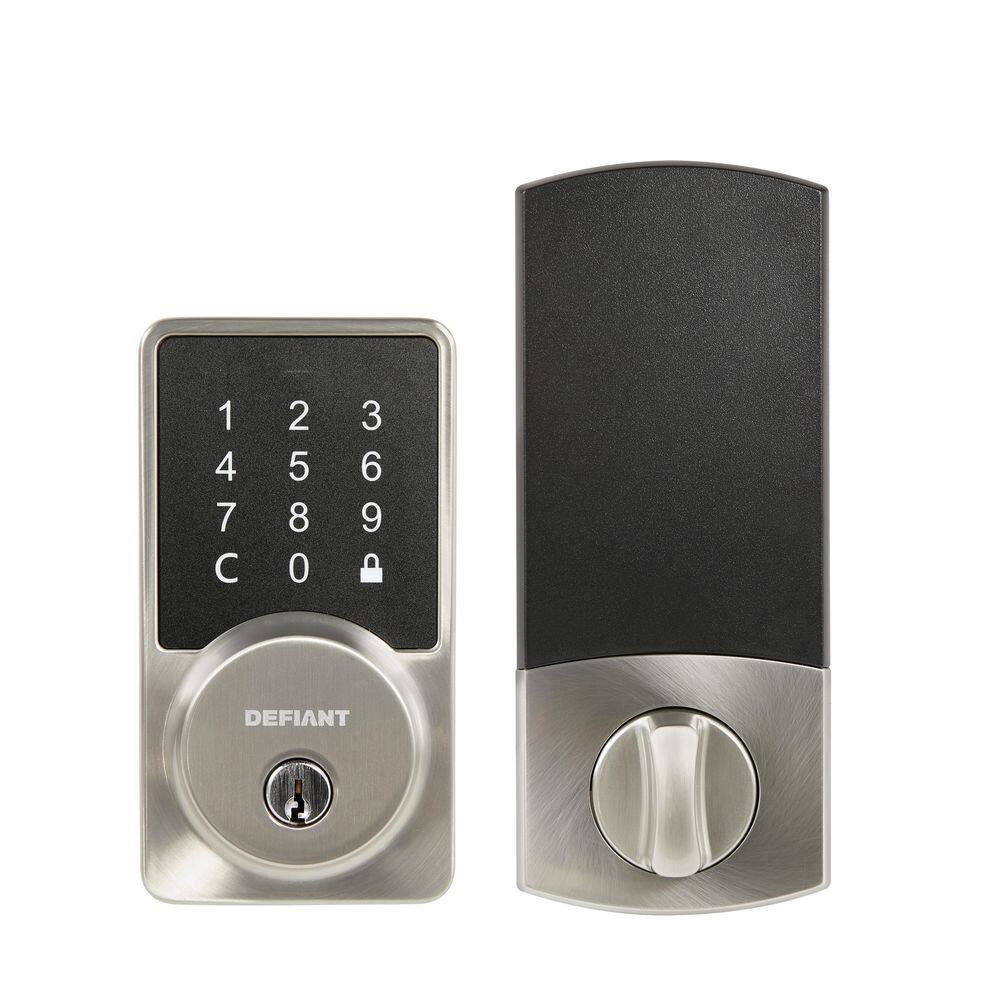 Defiant Square Satin Nickel Smart Wi-Fi Deadbolt Powered by Hubspace HSGC9X2D01AJ