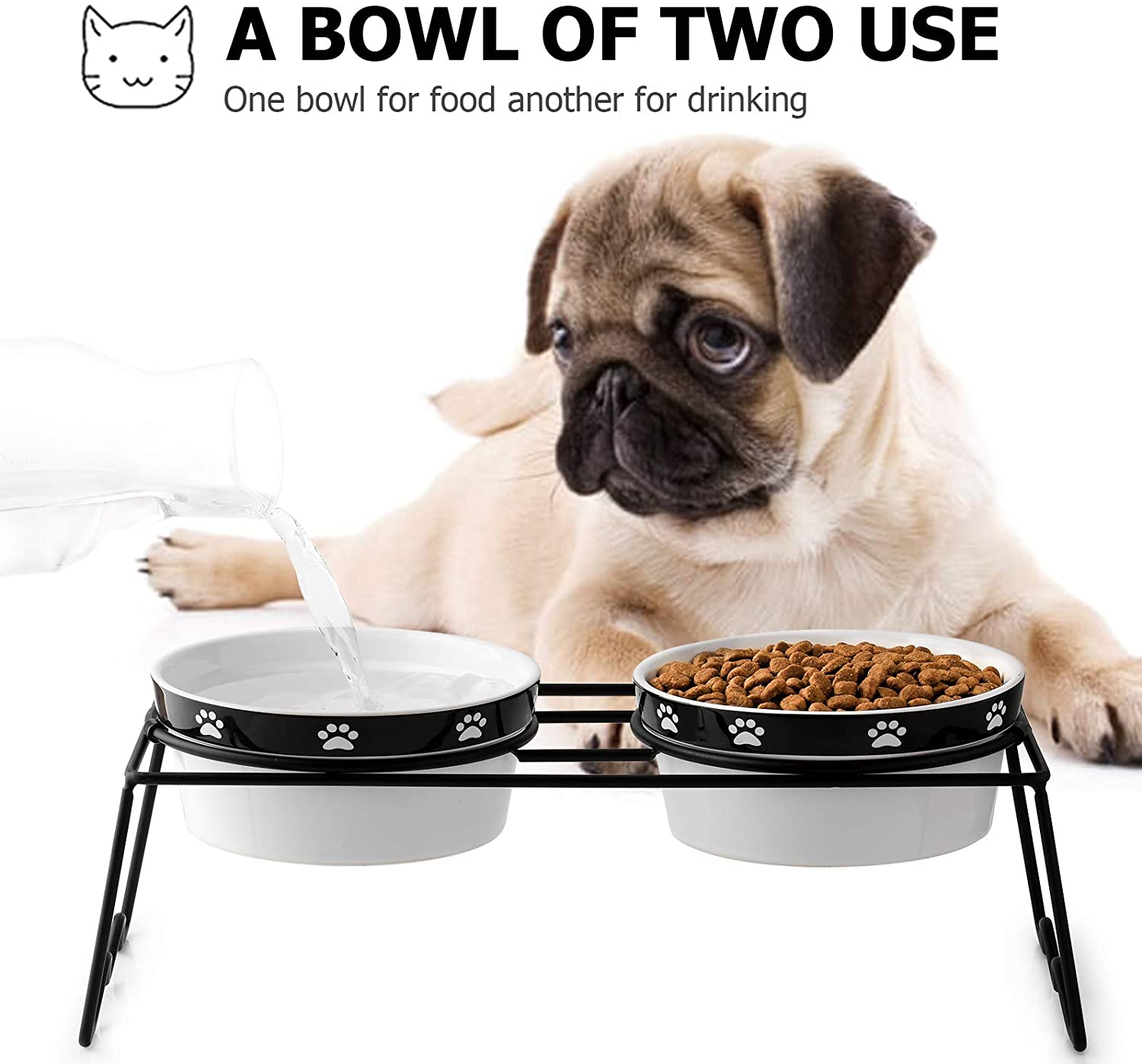 Y YHY Raised Dog Bowls, Elevated Dog Bowls 24oz, Ceramic Dog Cat Bowls for Food and Water, Pet Bowls for Dogs and Cat, Prevent Neck Pain, Anti Slip Feet